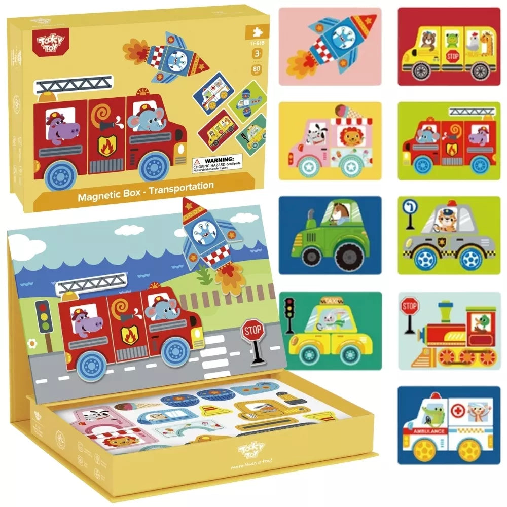 OOKY TOY magnetinė dėlionė Montessori edukacinė dėžė su transporto priemonėmis